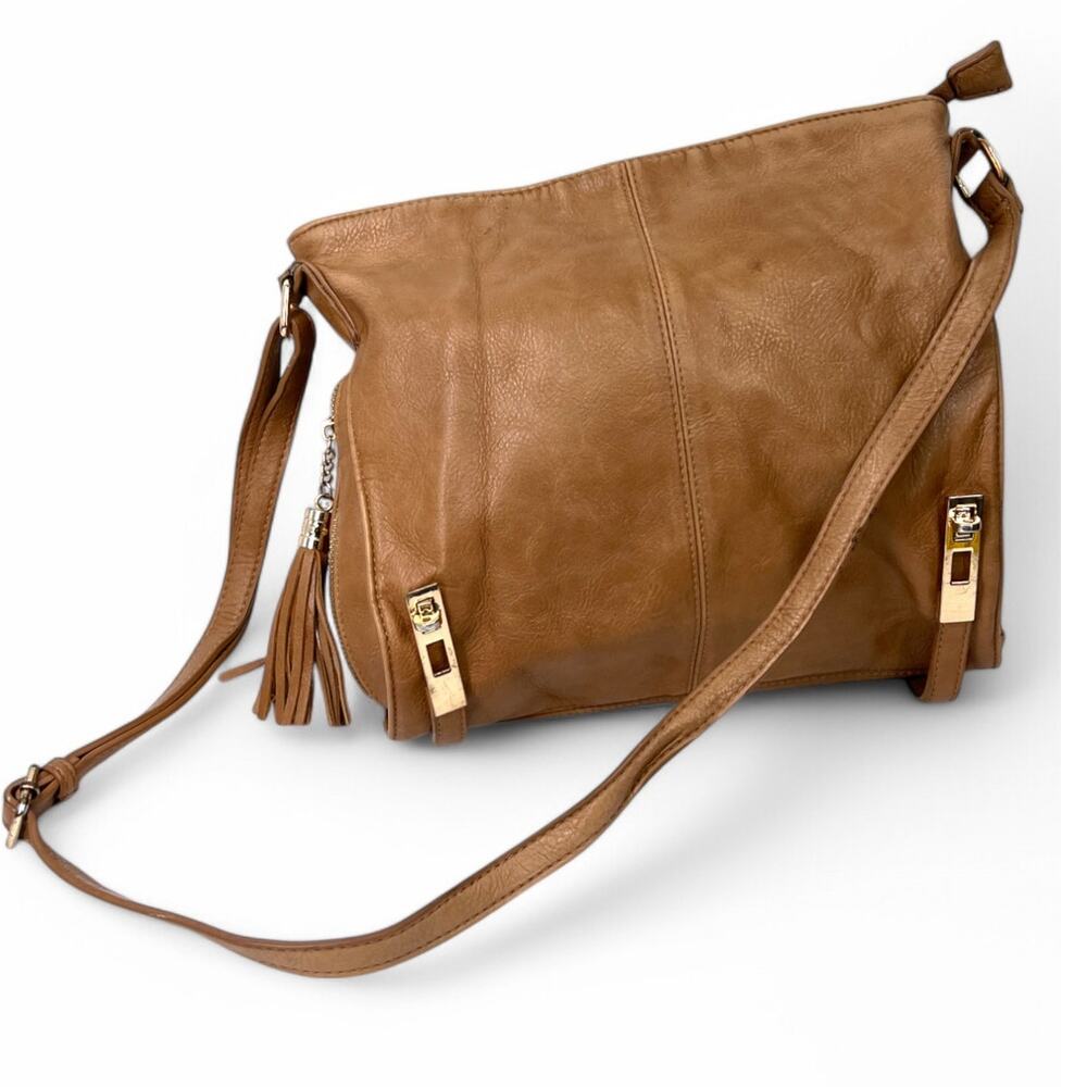 MMS Design Co. Supple Tan Leather Gold Tone Hardware Crossbody Shoulder Bag - Picture 4 of 9
